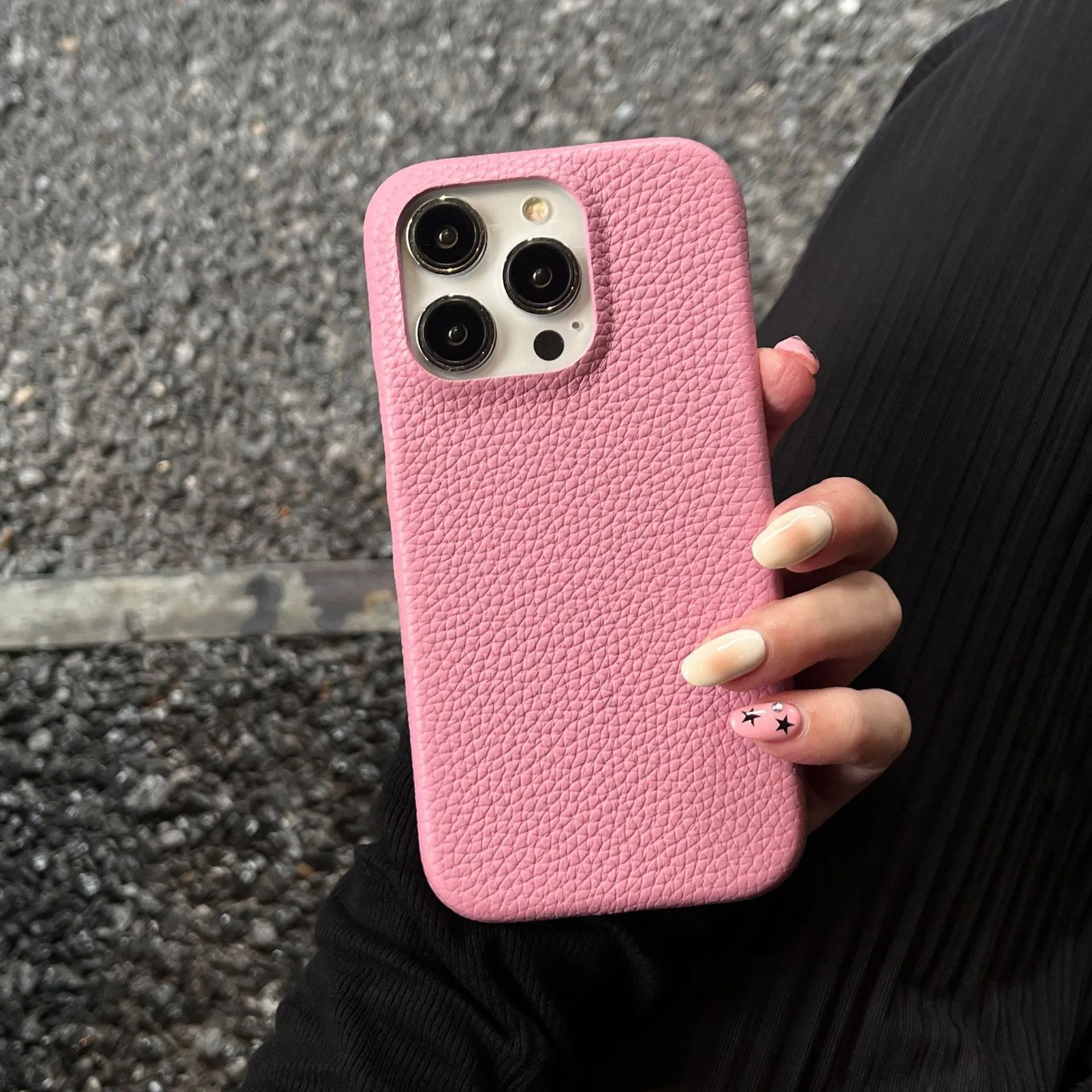 Solid colour leather phone case for Apple iPhone – caramel colour with slim profile and leather texture