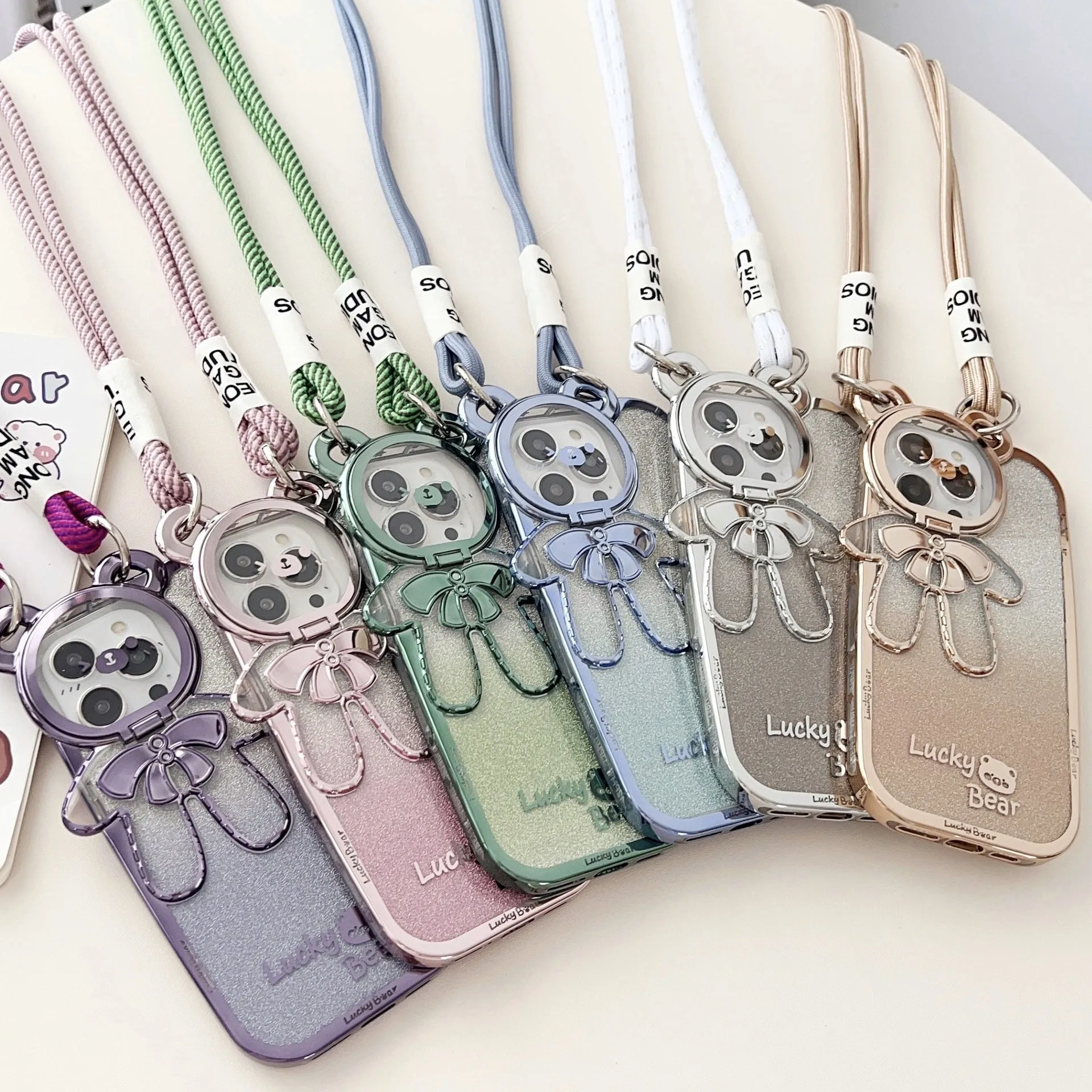 Electroplating glitter TPU phone case with Lucky Bear bracket for iPhone series