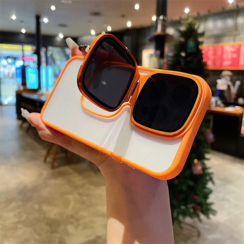 Lens drop protection high-permeability acrylic sunglasses holder phone case with invisible kickstand for iPhone