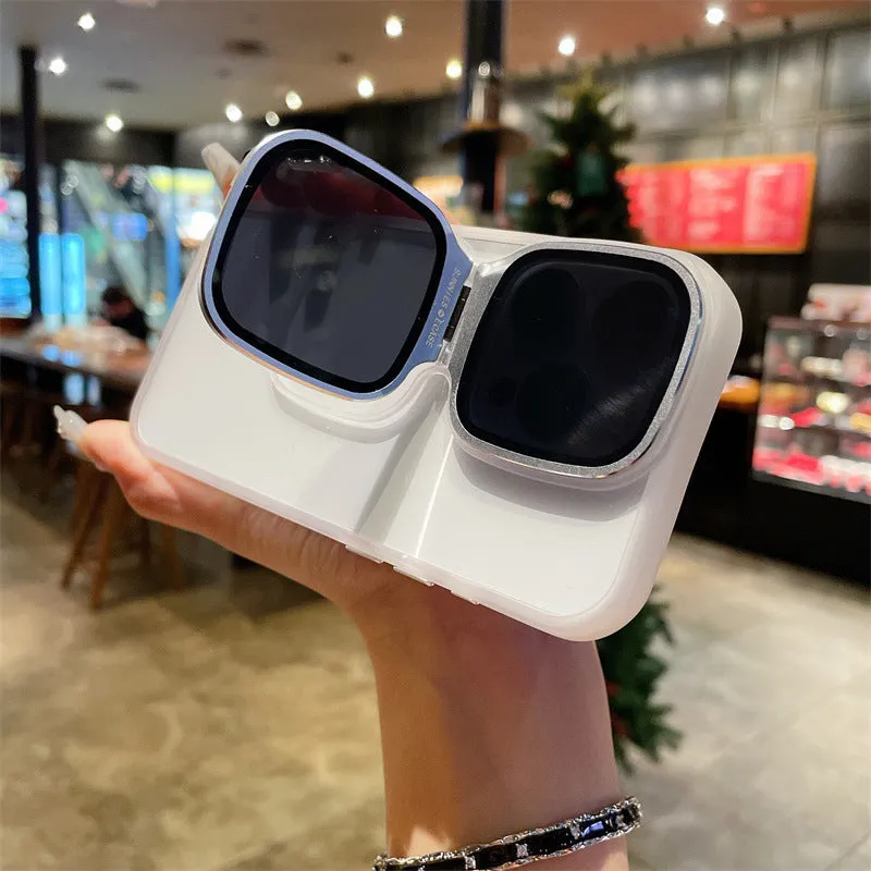 Lens drop protection high-permeability acrylic sunglasses holder phone case with invisible kickstand for iPhone