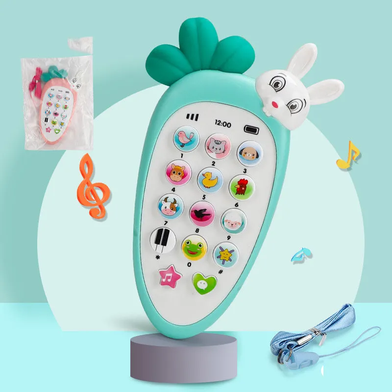 Baby electronic toy phone in bright colours with buttons that produce different sounds