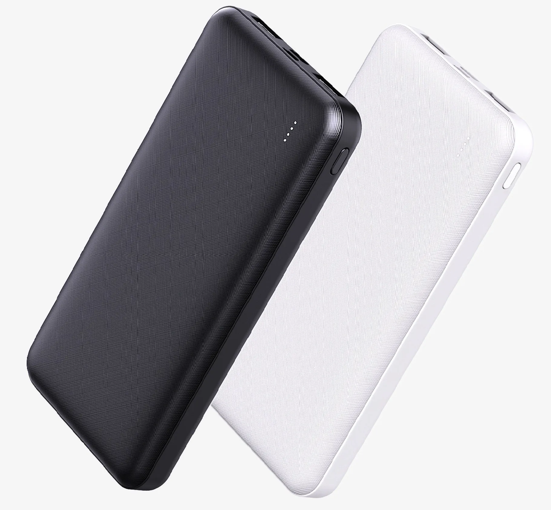 Small light show cloth pattern mobile power supply in black and white, plastic shell with compact size