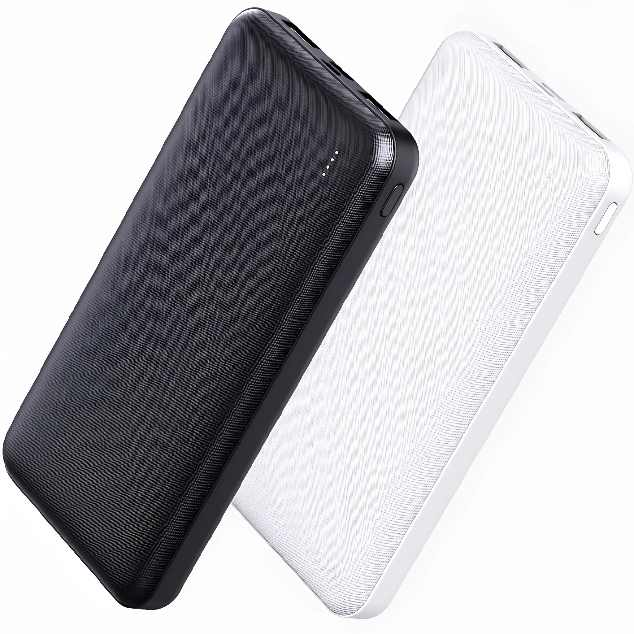 Small light show cloth pattern mobile power supply in black and white, plastic shell with compact size