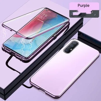 Double-sided glass magnetic metal frame phone case for Samsung, flip style, anti-fall and anti-fingerprint, black colour