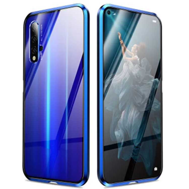Double-sided glass magnetic metal frame phone case for Samsung, flip style, anti-fall and anti-fingerprint, black colour