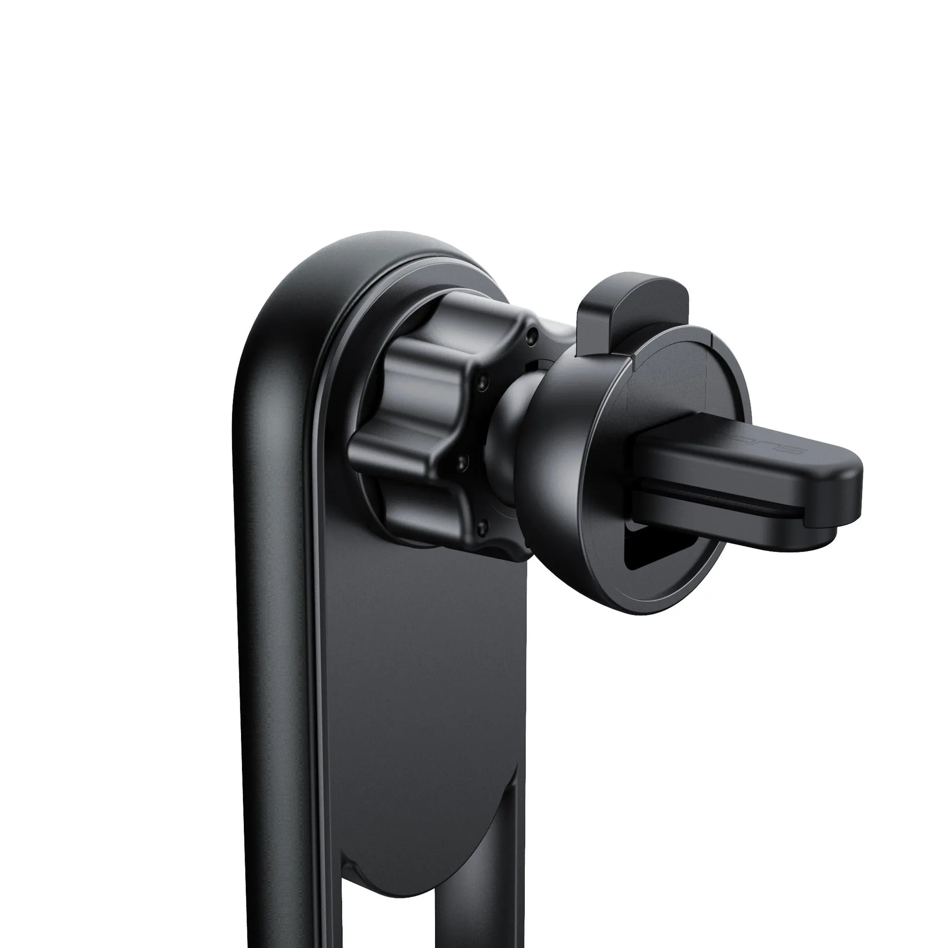 Multi-function rotating car phone holder clipped to a car vent, holding a smartphone