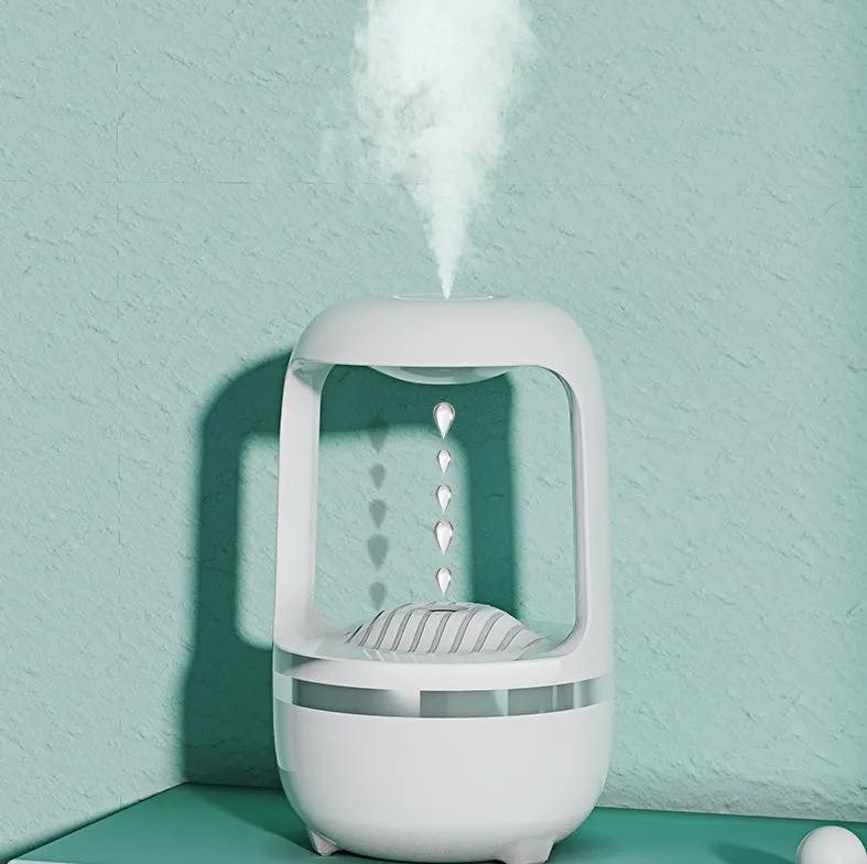Anti-gravity humidifier with water drop backflow circulation and 500ml capacity for bedroom or office use