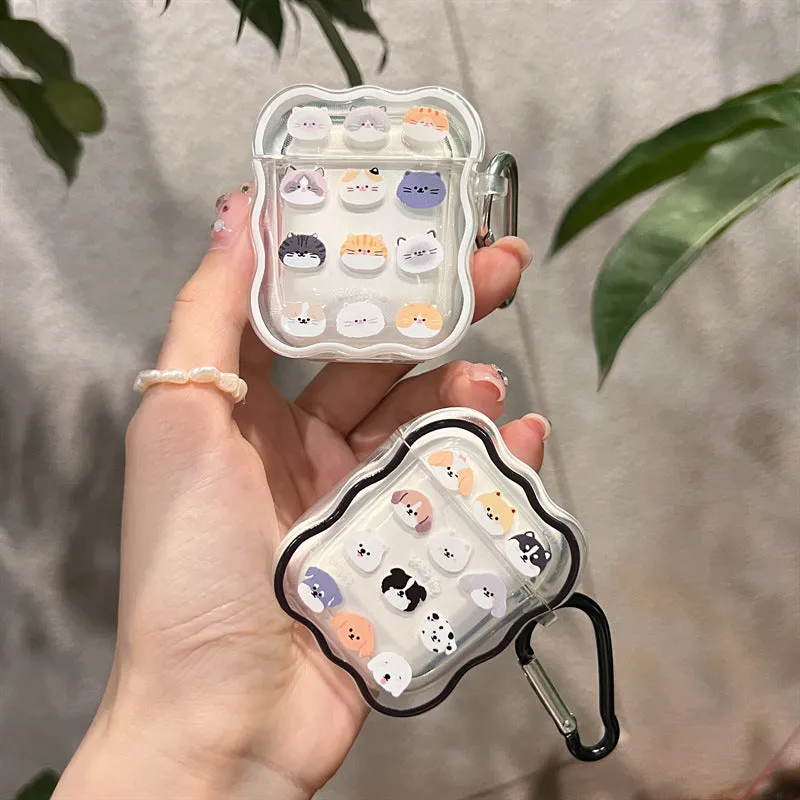 Transparent TPU protective case for AirPods 3 with cute dog and cat full-screen print and black edge