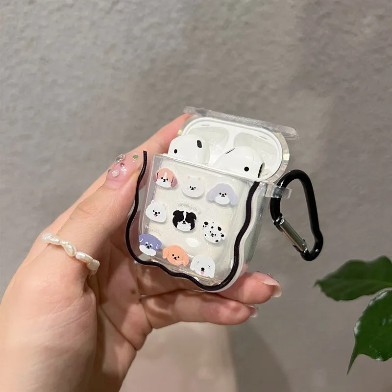 Transparent TPU protective case for AirPods 3 with cute dog and cat full-screen print and black edge
