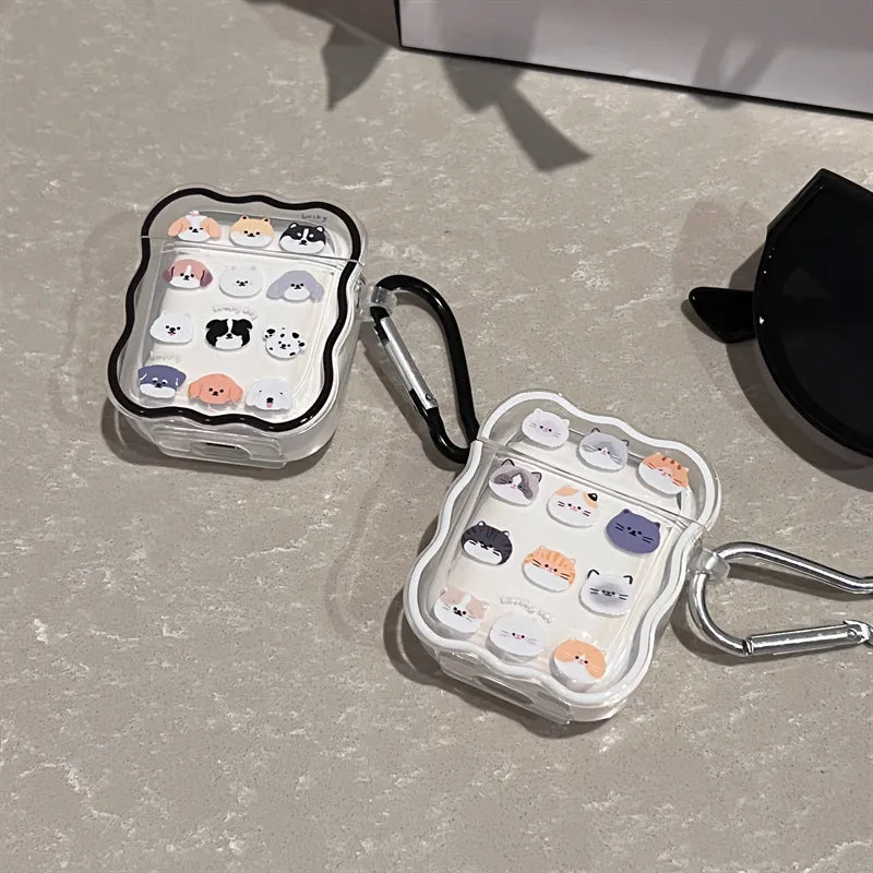 Transparent TPU protective case for AirPods 3 with cute dog and cat full-screen print and black edge