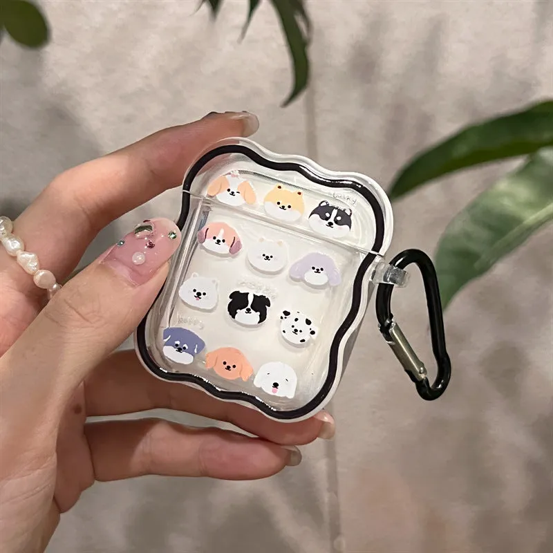 Transparent TPU protective case for AirPods 3 with cute dog and cat full-screen print and black edge