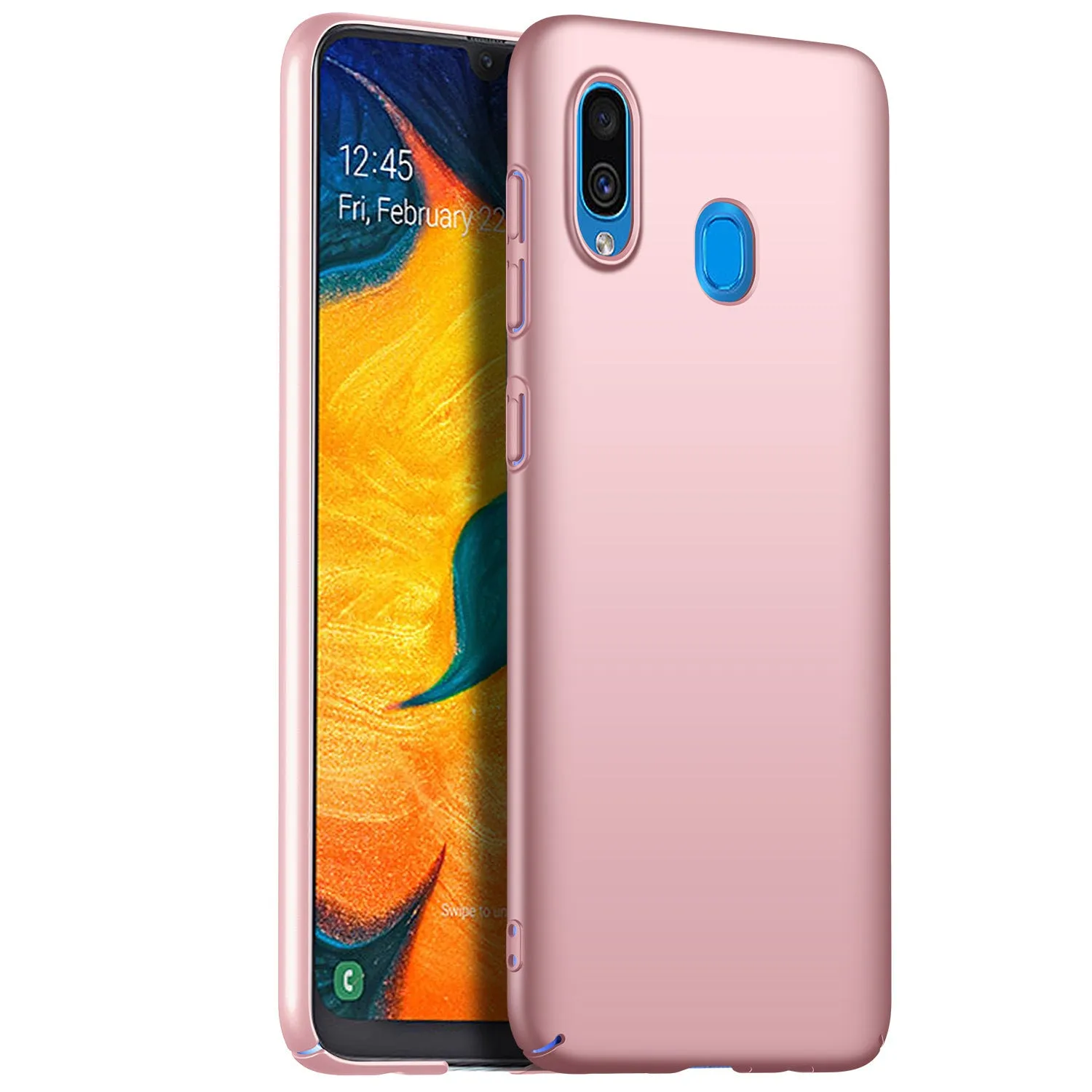 Galaxy A20 frosted PC phone case in Graphite Black shown as back cover