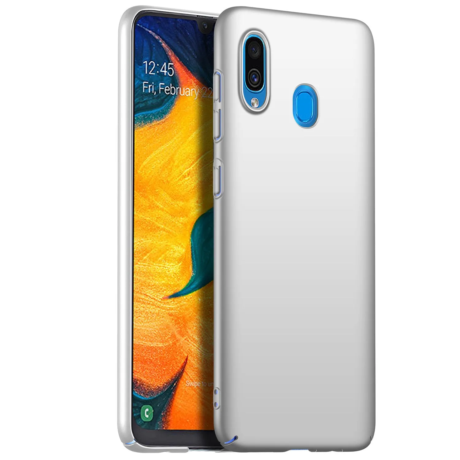 Galaxy A20 frosted PC phone case in Graphite Black shown as back cover