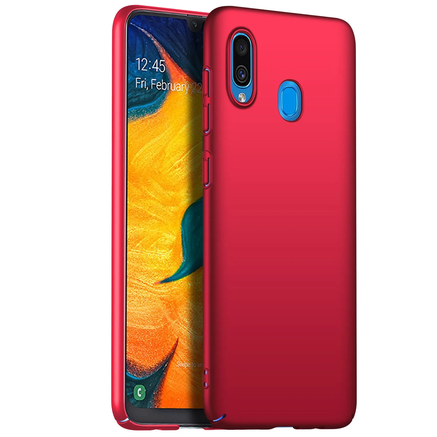 Galaxy A20 frosted PC phone case in Graphite Black shown as back cover