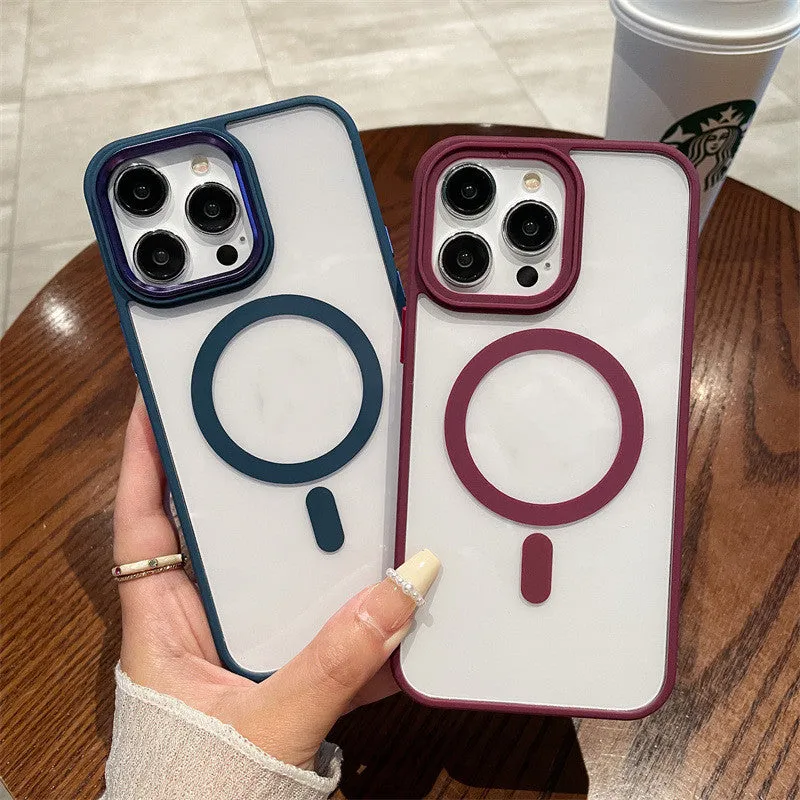 Acrylic magnetic soft edge phone case with anti-fingerprint sprayed finish for iPhone in multiple colours