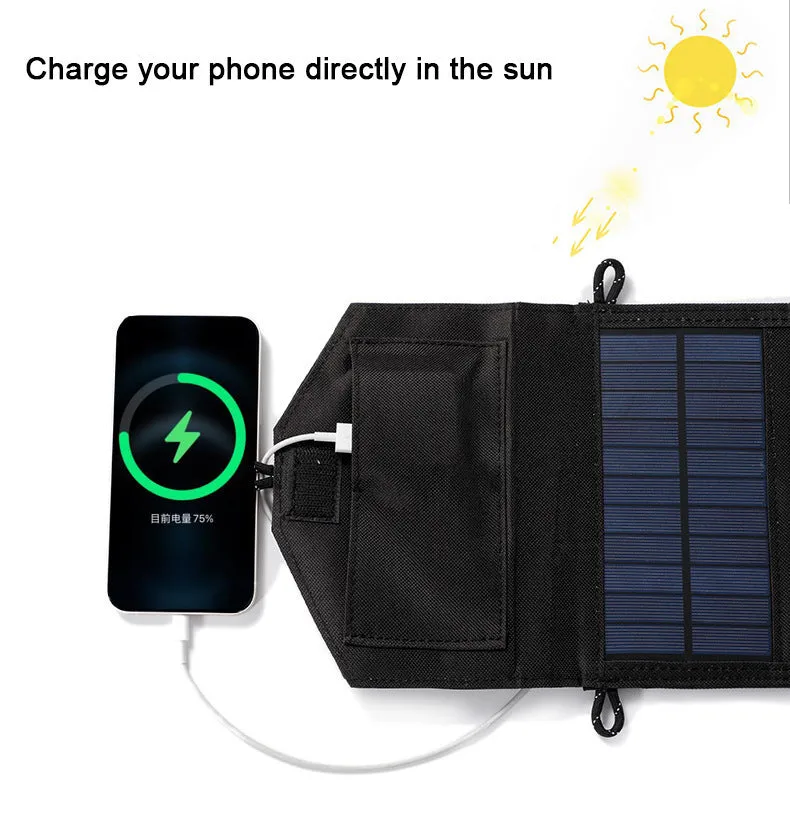 30W solar charging board folding bag portable USB panel with carabiner clips for outdoor camping