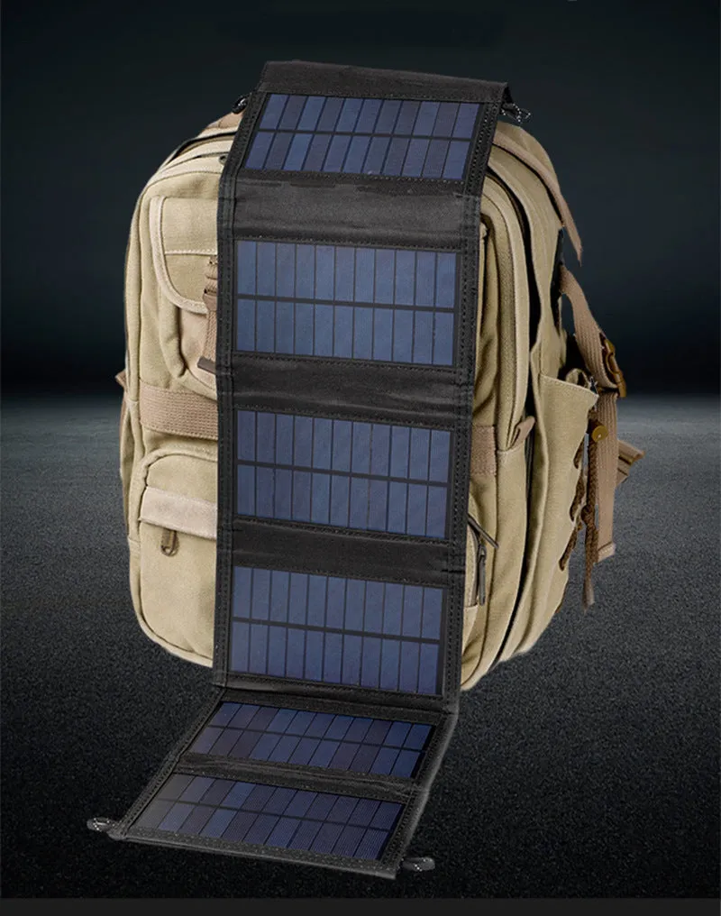 30W solar charging board folding bag portable USB panel with carabiner clips for outdoor camping