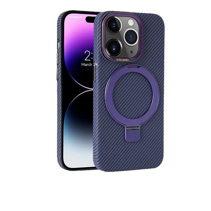 Graphite black carbon fiber phone case with integrated bracket for Apple iPhone 15 Pro Max