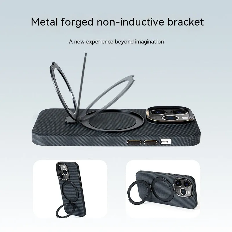 Graphite black carbon fiber phone case with integrated bracket for Apple iPhone 15 Pro Max