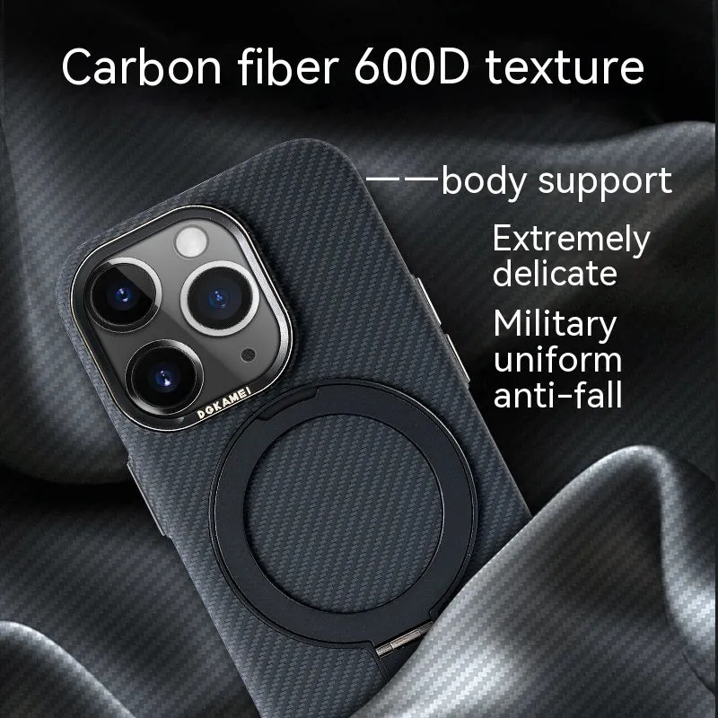 Graphite black carbon fiber phone case with integrated bracket for Apple iPhone 15 Pro Max