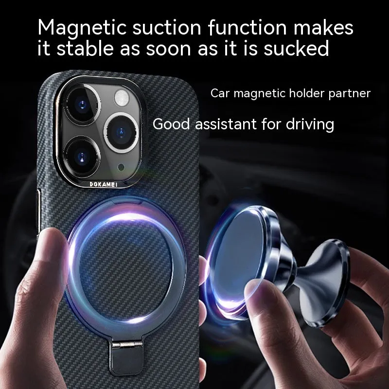 Graphite black carbon fiber phone case with integrated bracket for Apple iPhone 15 Pro Max