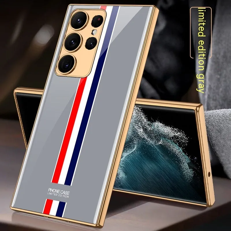 Samsung S22 Plus soft edge electroplated glass TPU phone case in gold finish