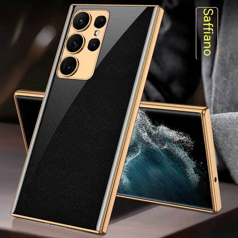 Samsung S22 Plus soft edge electroplated glass TPU phone case in gold finish