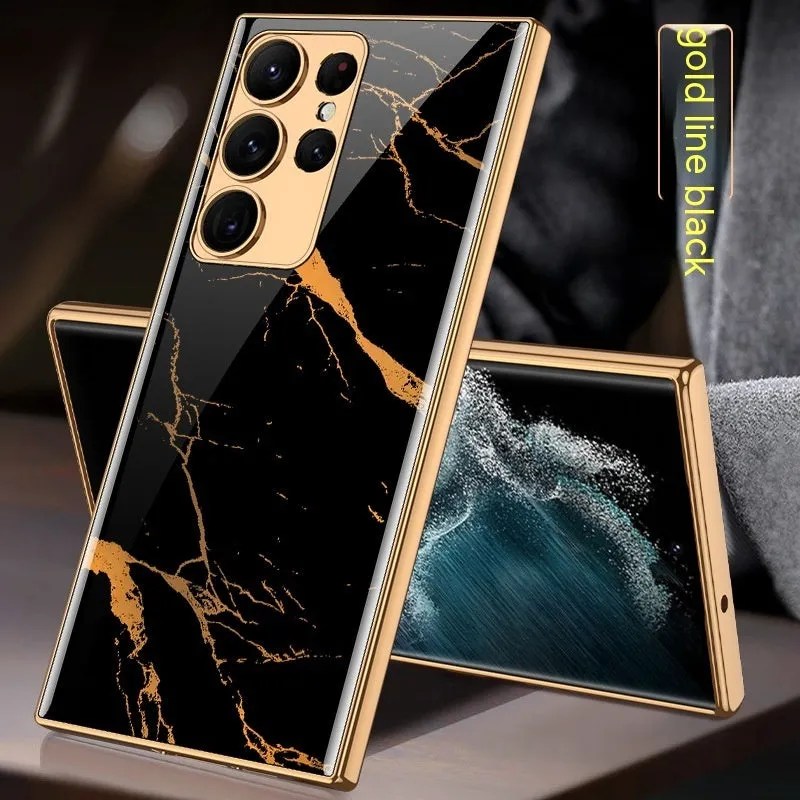 Samsung S22 Plus soft edge electroplated glass TPU phone case in gold finish