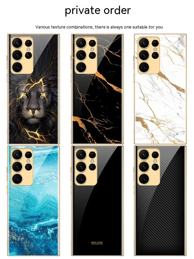 Samsung S22 Plus soft edge electroplated glass TPU phone case in gold finish