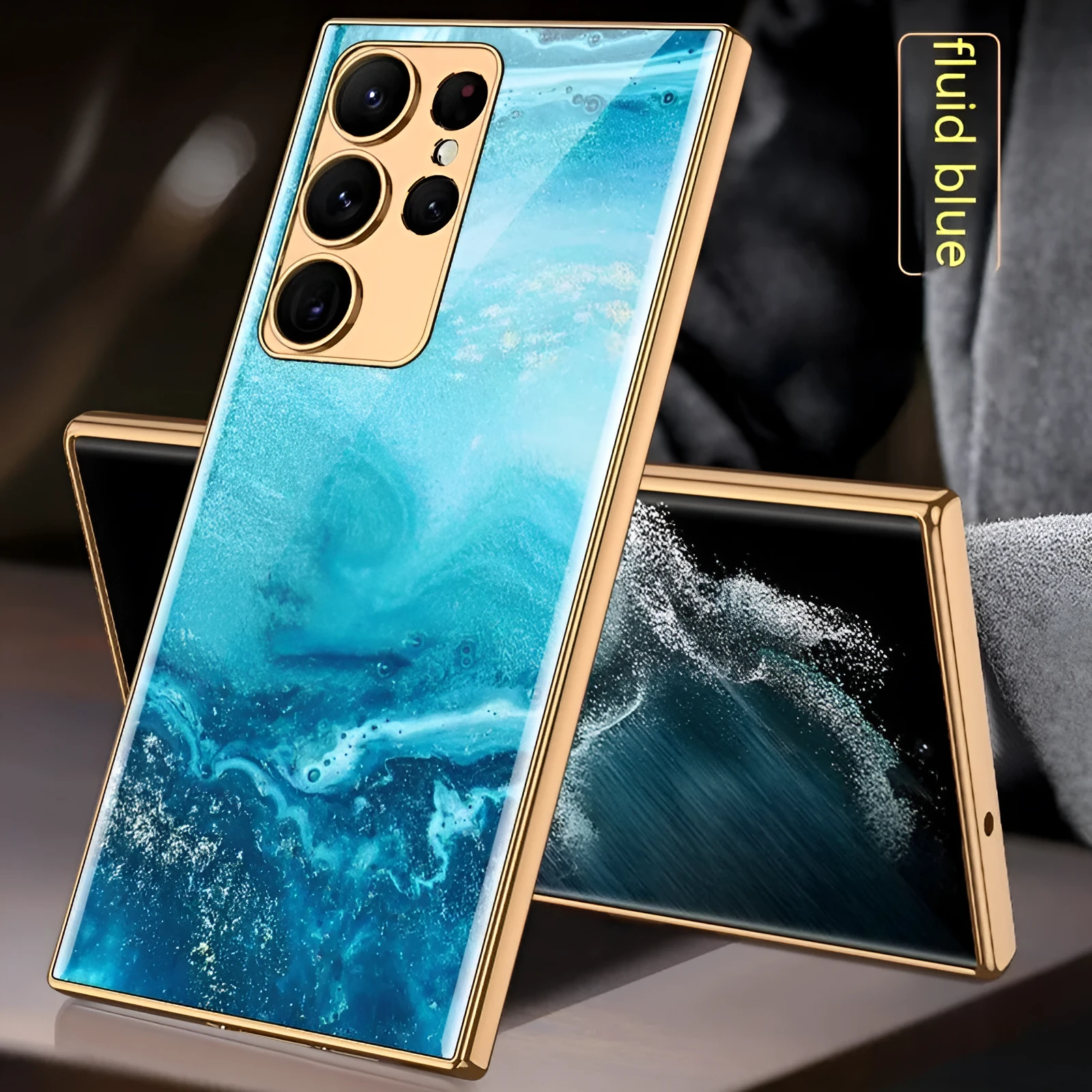 Samsung S22 Plus soft edge electroplated glass TPU phone case in gold finish