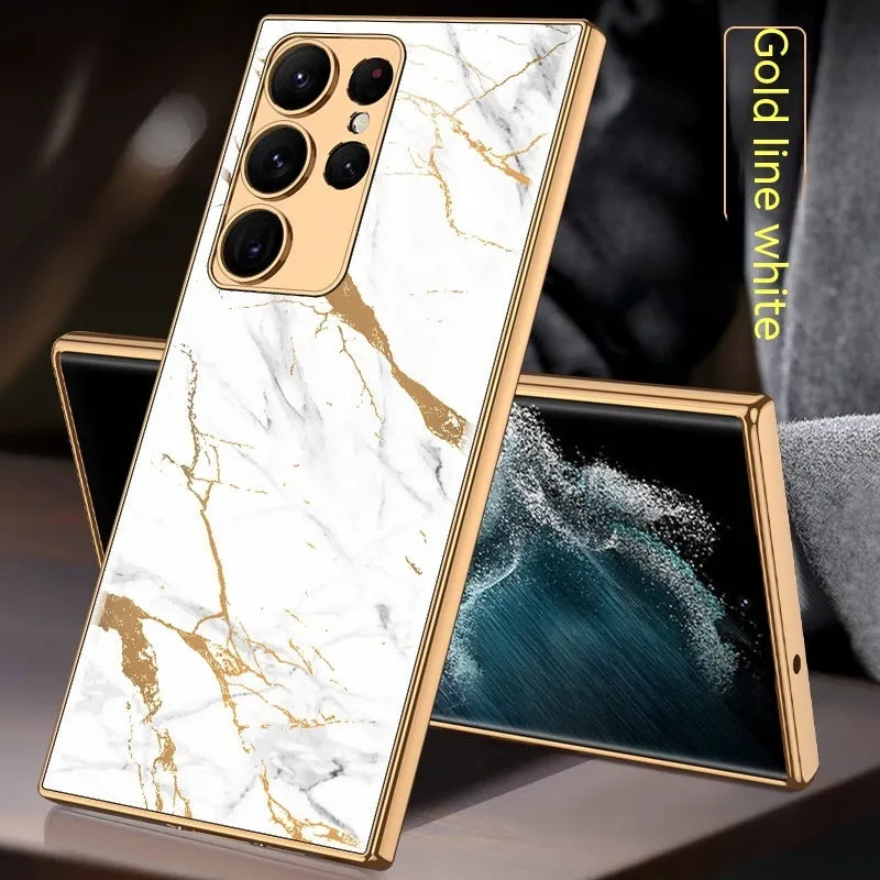 Samsung S22 Plus soft edge electroplated glass TPU phone case in gold finish