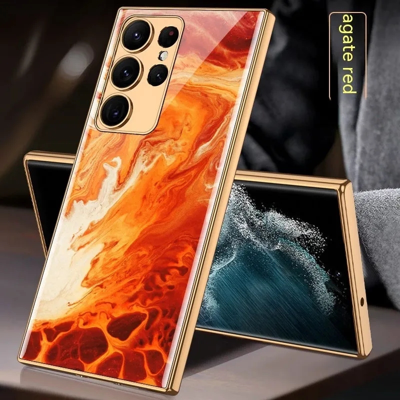 Samsung S22 Plus soft edge electroplated glass TPU phone case in gold finish