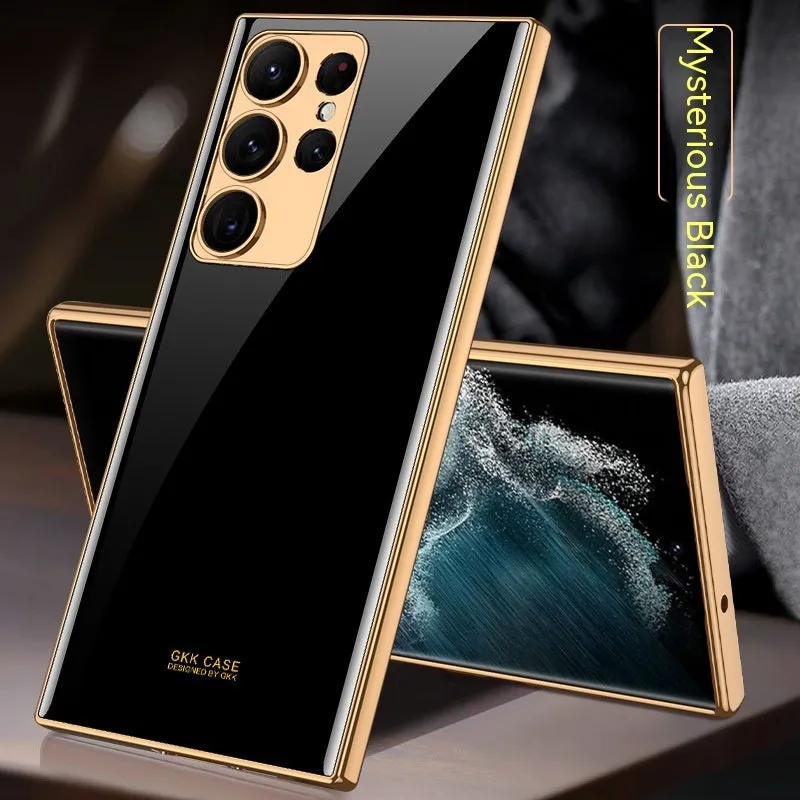 Samsung S22 Plus soft edge electroplated glass TPU phone case in gold finish