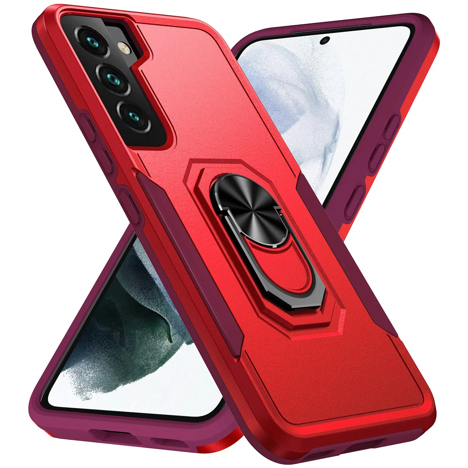 Magnetic ring bracket drop-resistant phone case for Samsung A13 5G in black with contrast colour edge
