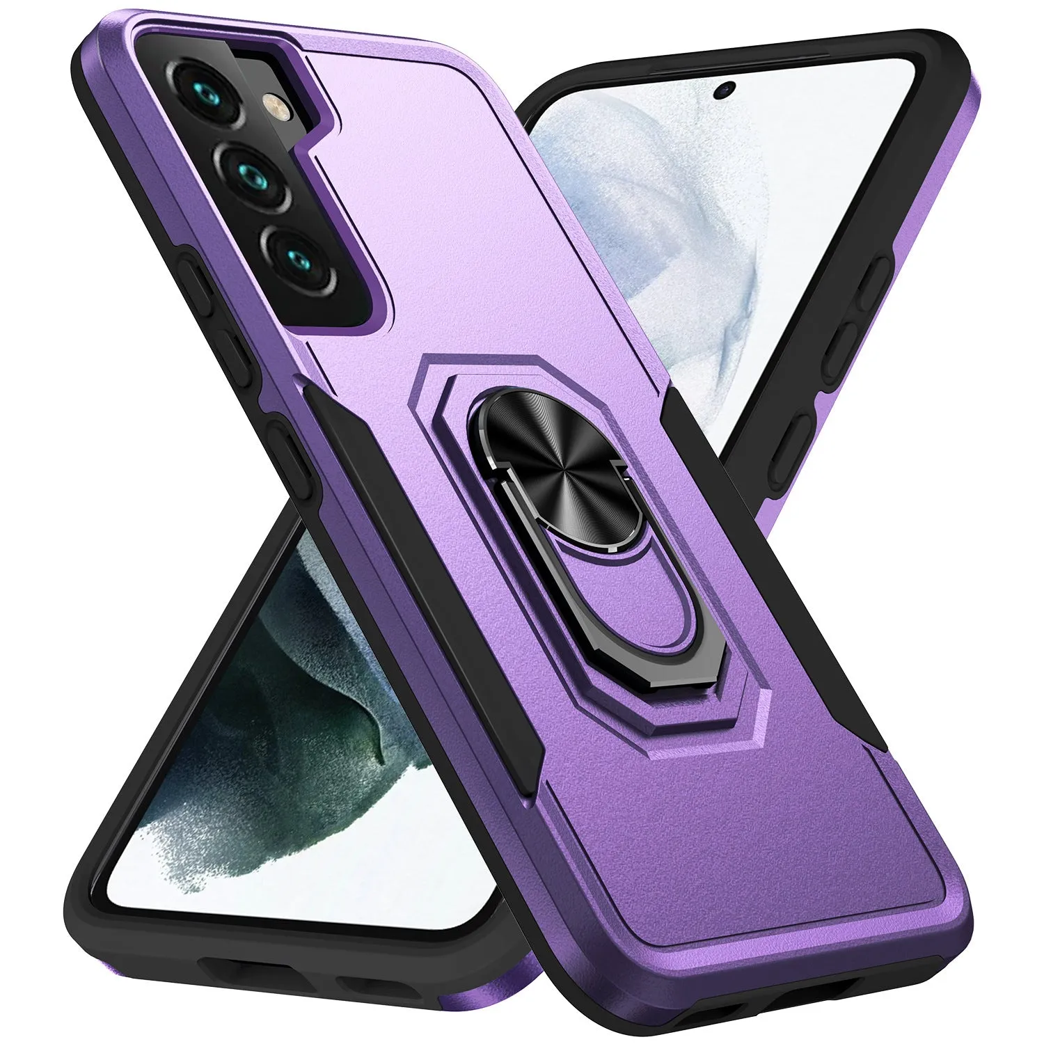 Magnetic ring bracket drop-resistant phone case for Samsung A13 5G in black with contrast colour edge
