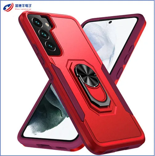 Magnetic ring bracket drop-resistant phone case for Samsung A13 5G in black with contrast colour edge