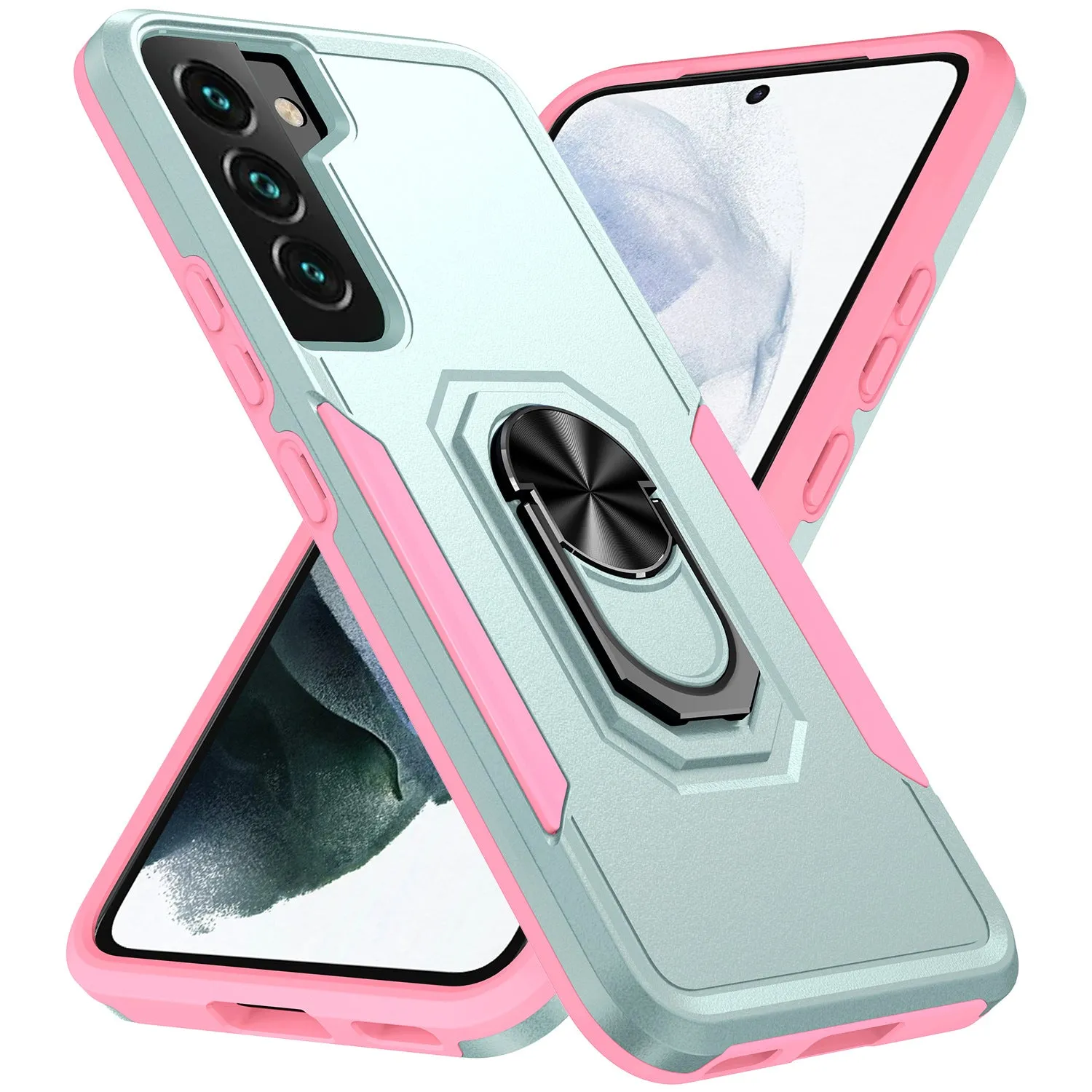 Magnetic ring bracket drop-resistant phone case for Samsung A13 5G in black with contrast colour edge