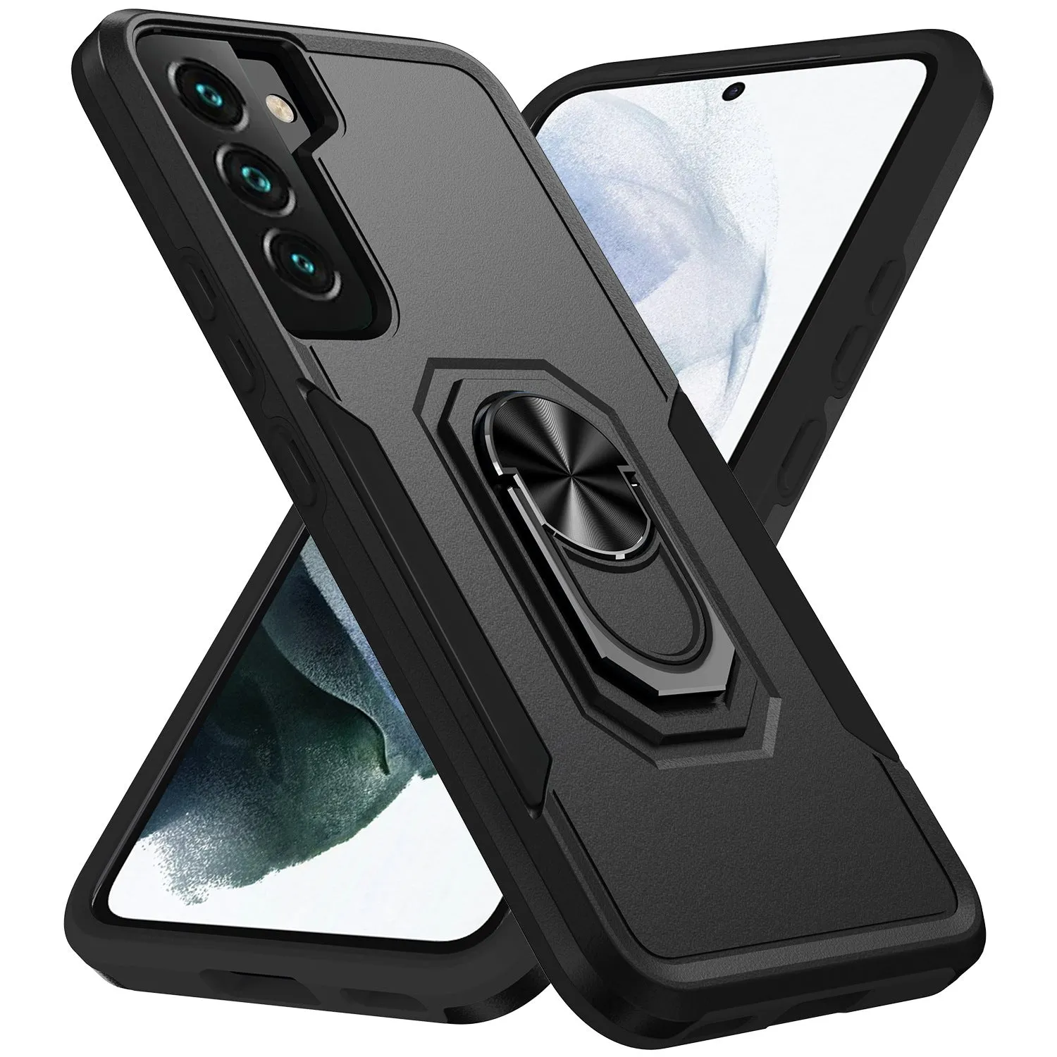 Magnetic ring bracket drop-resistant phone case for Samsung A13 5G in black with contrast colour edge