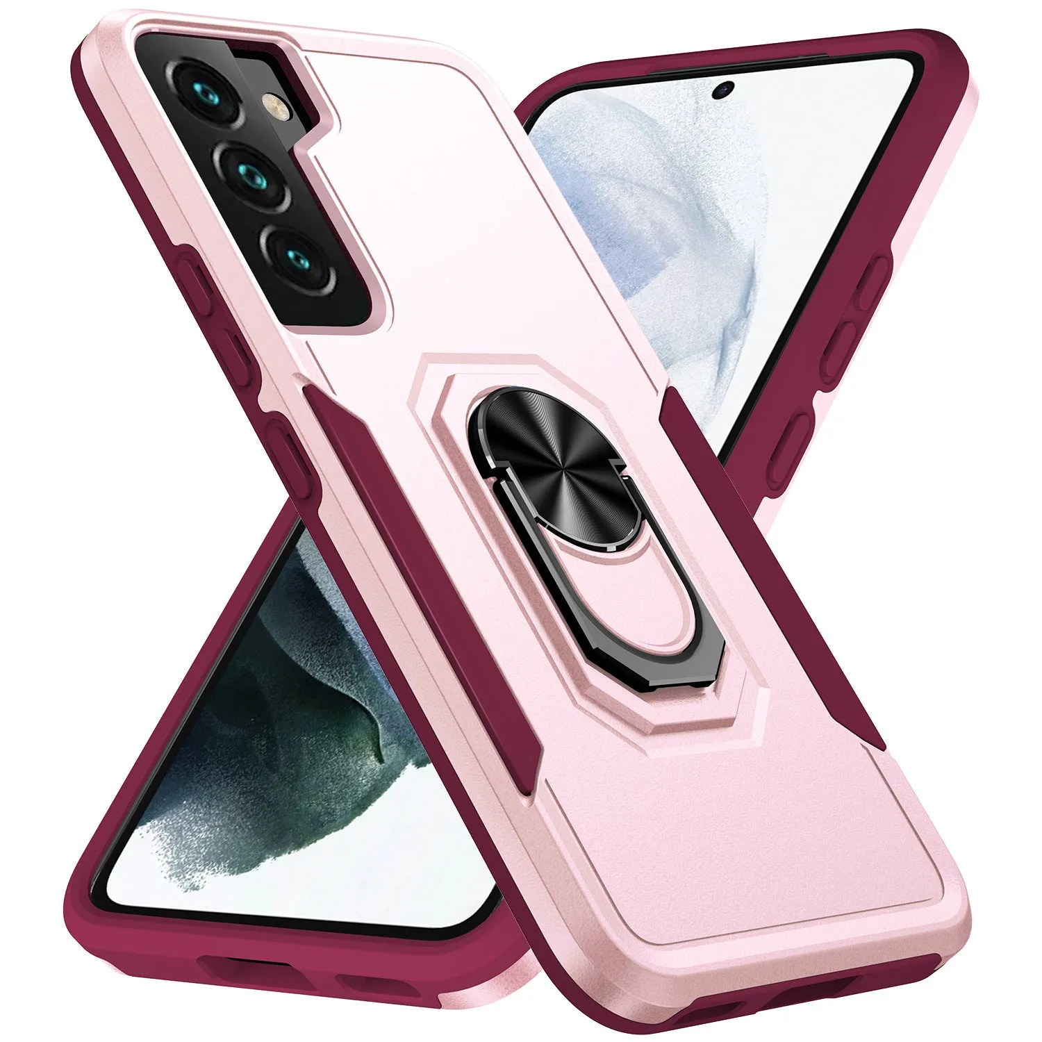Magnetic ring bracket drop-resistant phone case for Samsung A13 5G in black with contrast colour edge