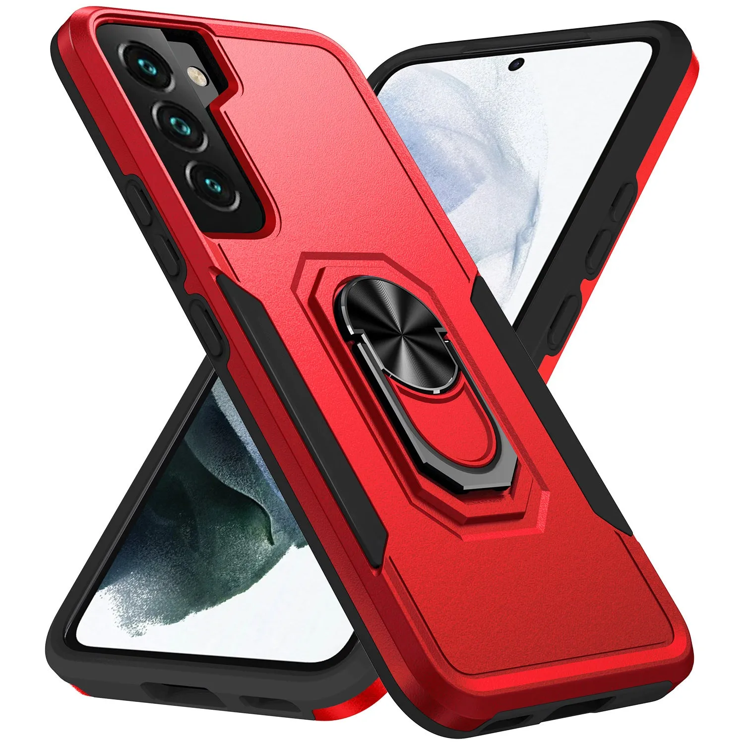 Magnetic ring bracket drop-resistant phone case for Samsung A13 5G in black with contrast colour edge
