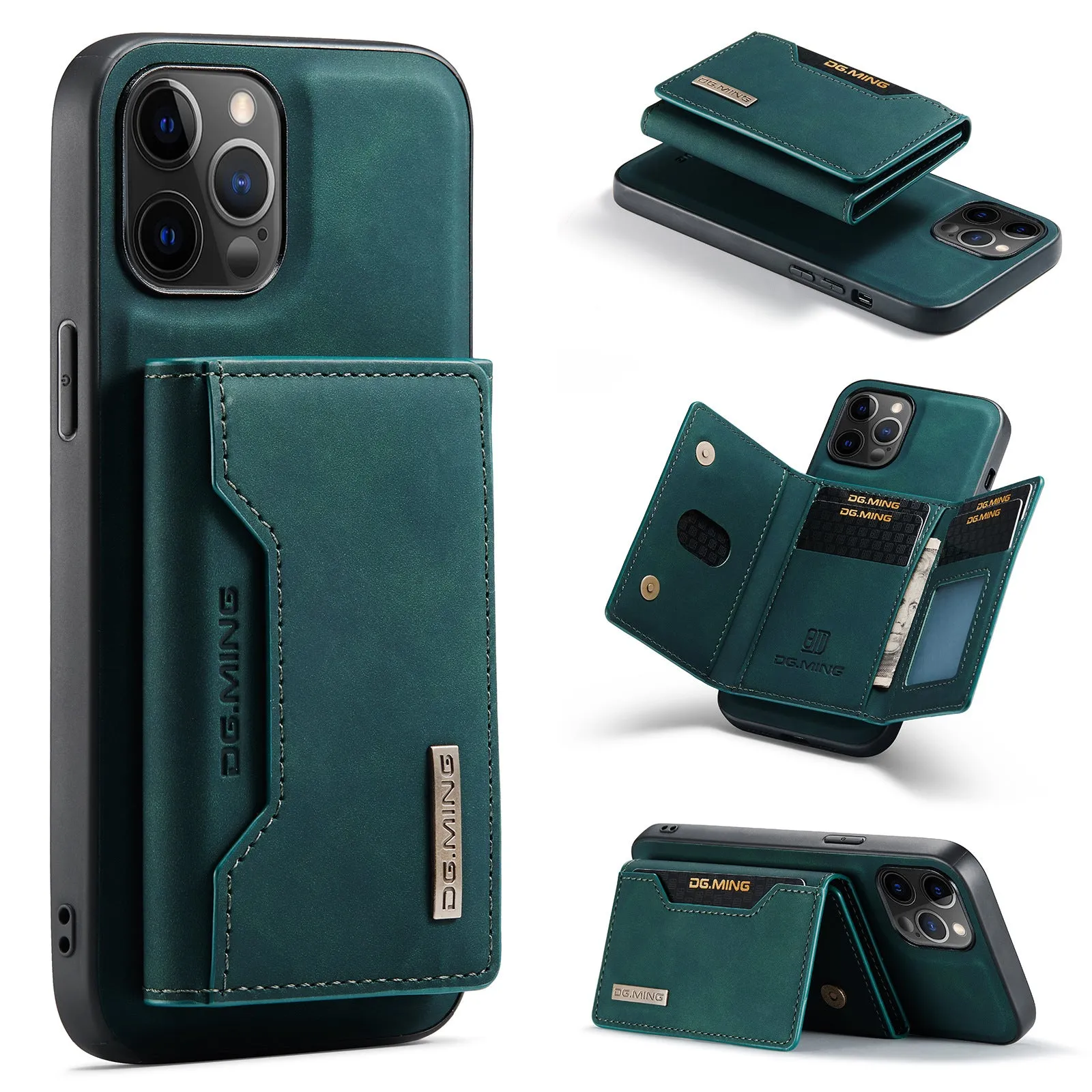 Magnetic card holder phone case for Apple iPhone, handmade PU split protection with magnetic attraction, combination black colour