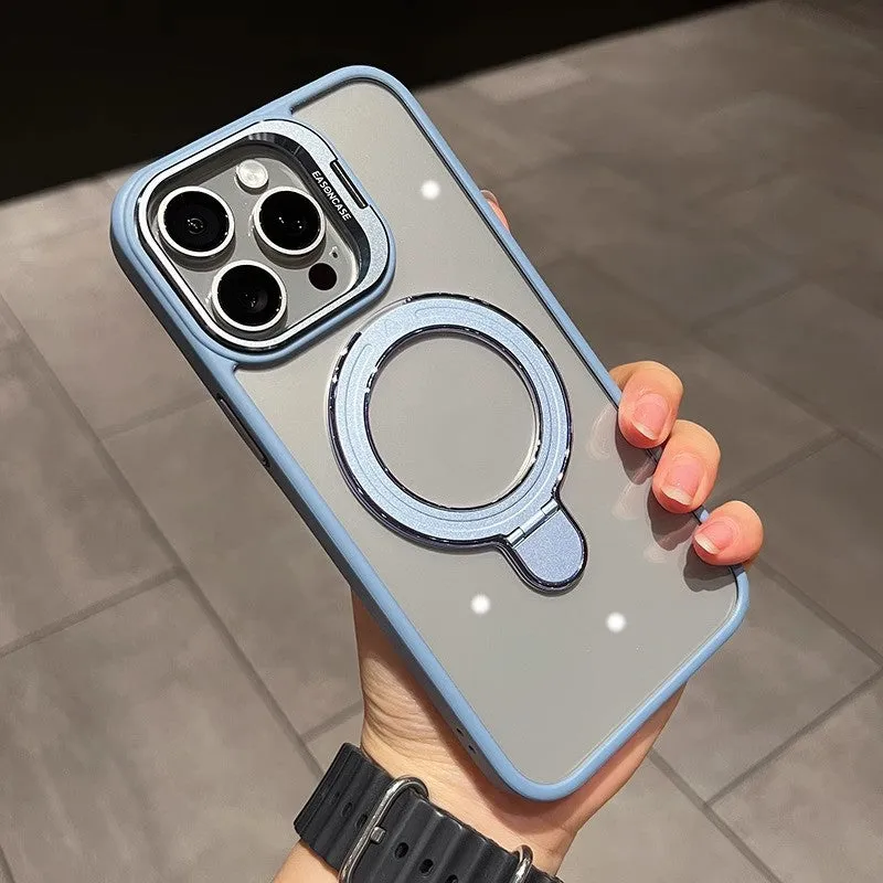 Magnetic suction silicone phone case for Apple iPhone with integrated lens cover bracket in Cangling Green