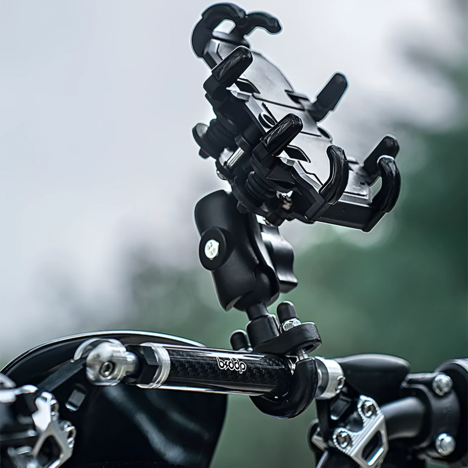 Aluminium alloy motorcycle phone bracket with eight claws and shock-absorbing mirror seat option