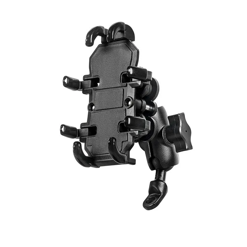Aluminium alloy motorcycle phone bracket with eight claws and shock-absorbing mirror seat option