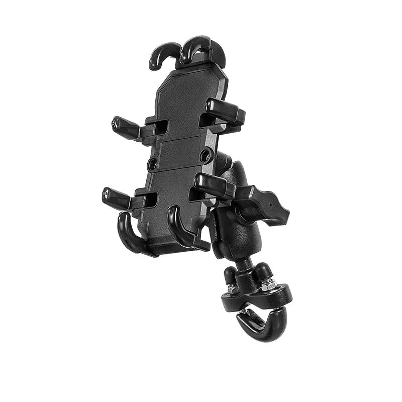 Aluminium alloy motorcycle phone bracket with eight claws and shock-absorbing mirror seat option