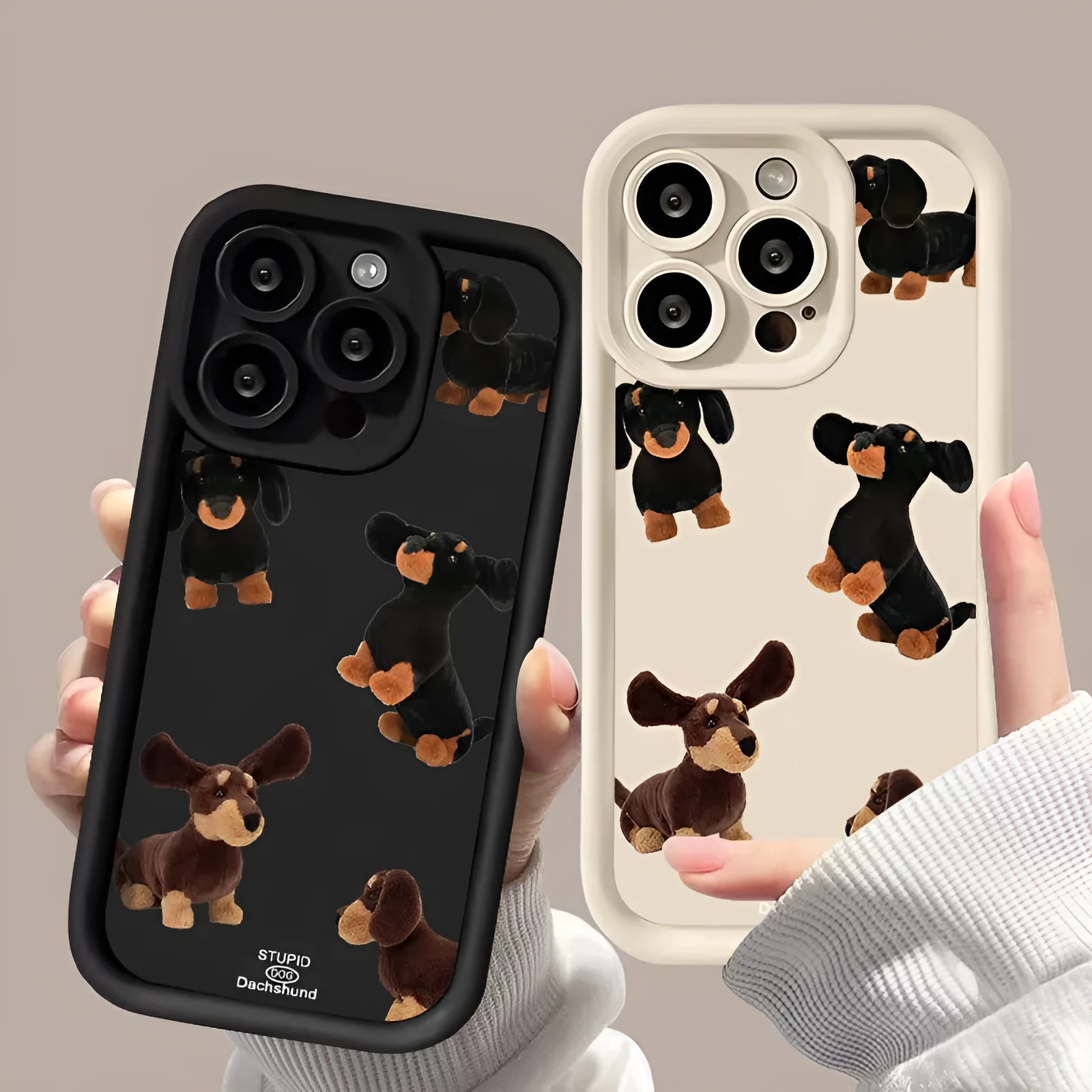 Cream TPU sausage dog phone case shockproof for iPhone 13