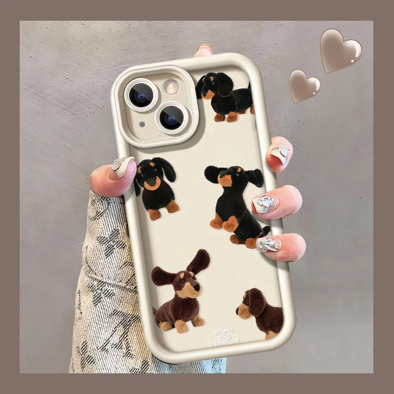 Cream TPU sausage dog phone case shockproof for iPhone 13