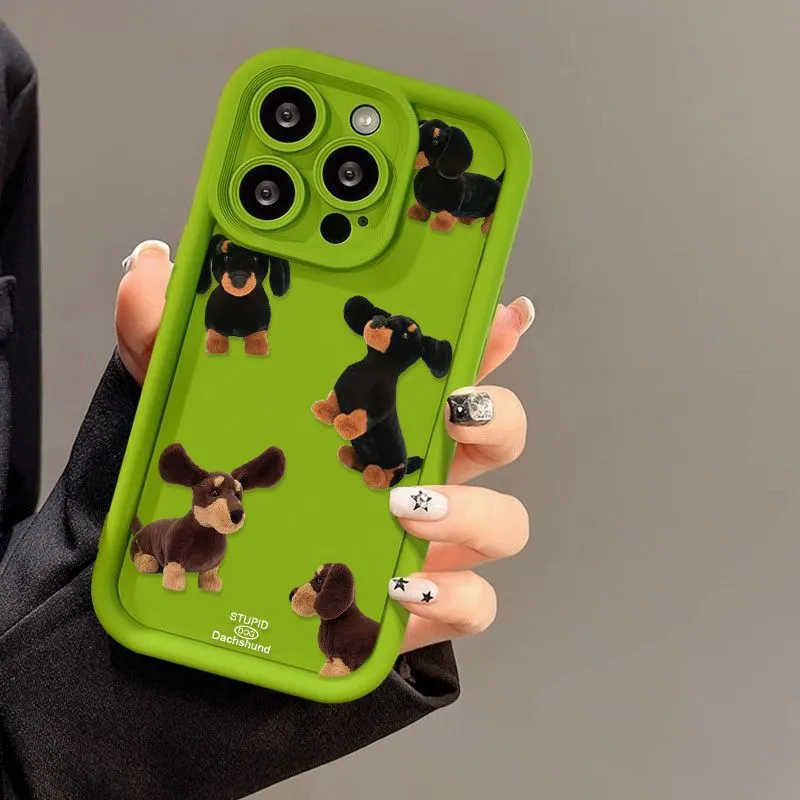 Cream TPU sausage dog phone case shockproof for iPhone 13