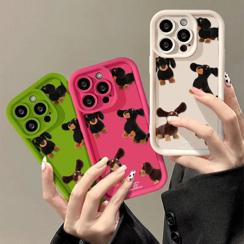 Cream TPU sausage dog phone case shockproof for iPhone 13