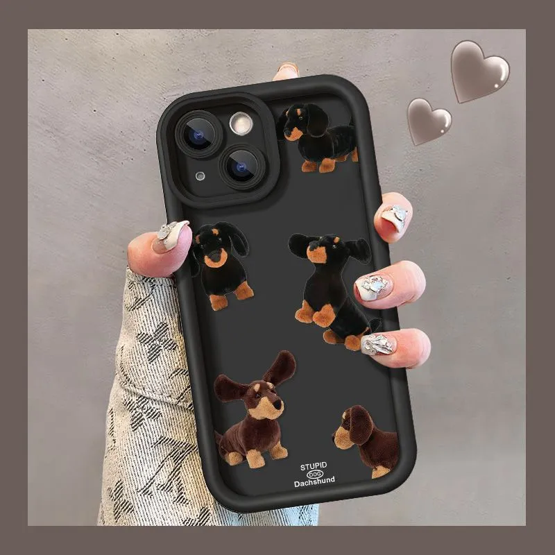 Cream TPU sausage dog phone case shockproof for iPhone 13